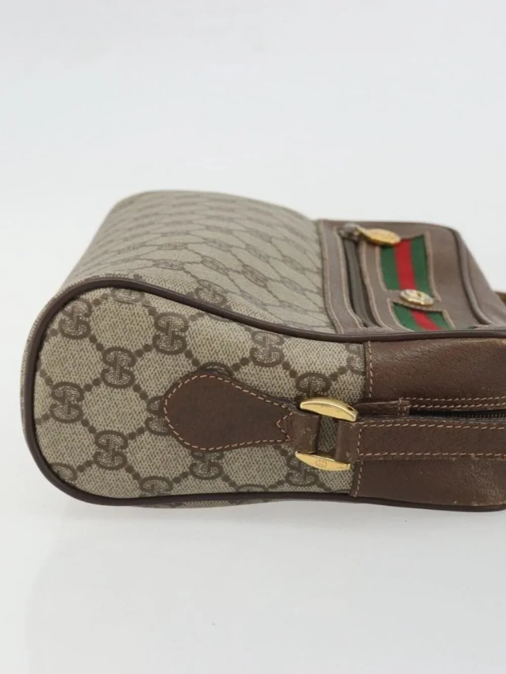GUCCI GG Supreme Web Sherry Line Bag PVC Beige Gold Red 119 02 088 Auth YKZ1578
